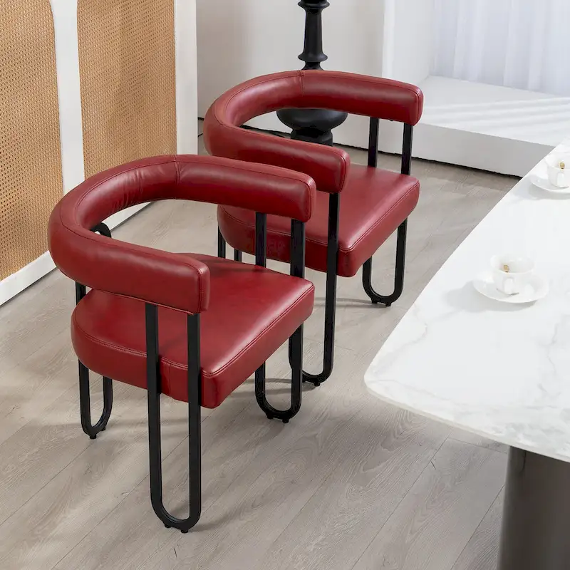 2 PCS PU Leather Upholstered Dining Chair Set wMetal Legs