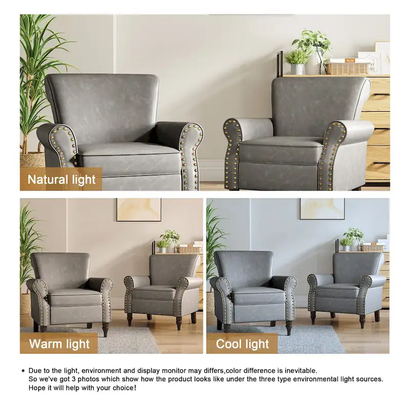 2 Set Nailheads Accent Chair Faux Leather Armchair