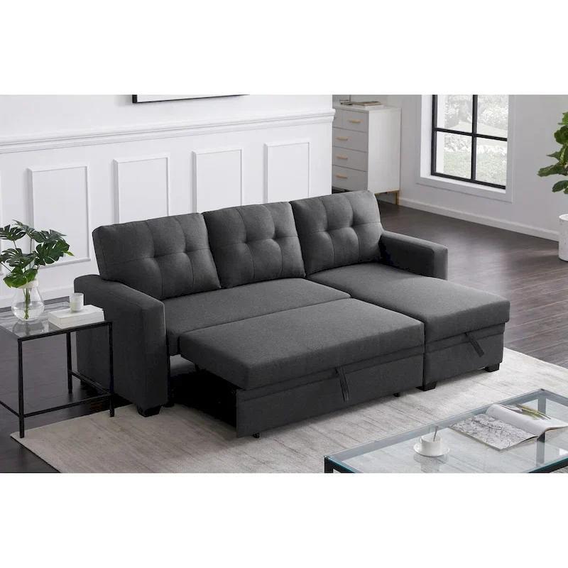 Upholstered Pull Out Sectional Sofa with Chaise - 82W x 53D x 34.5H