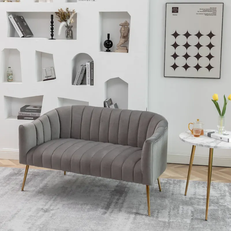 SEYNAR Modern Glam Comfy 50 Metal Legs Curved Sofa 2 Seaters Loveseat with Tufted Back