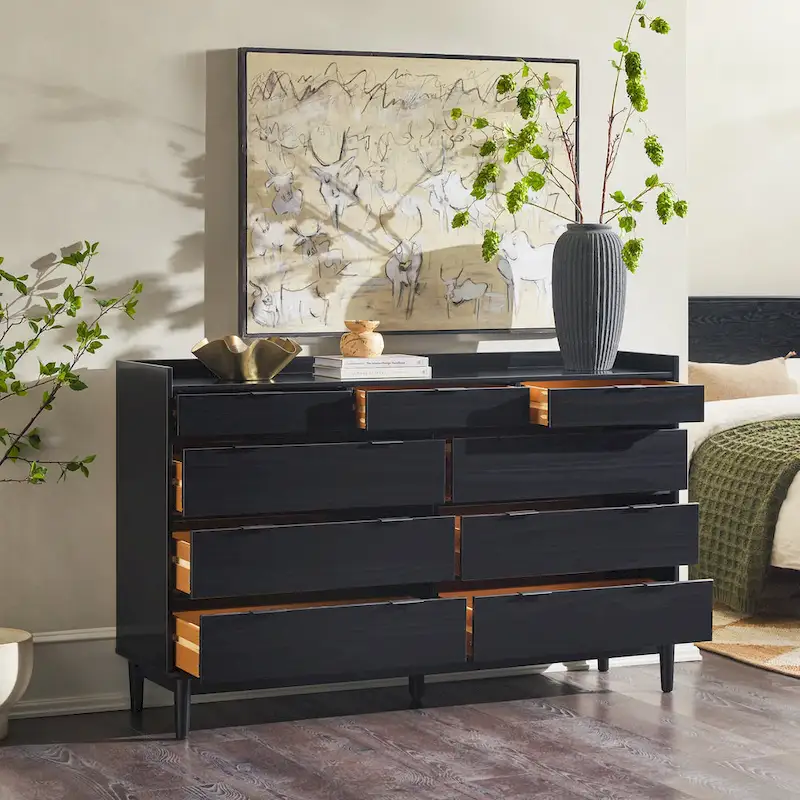Solid Pine Wood 9-Drawer Dresser with Gallery Top