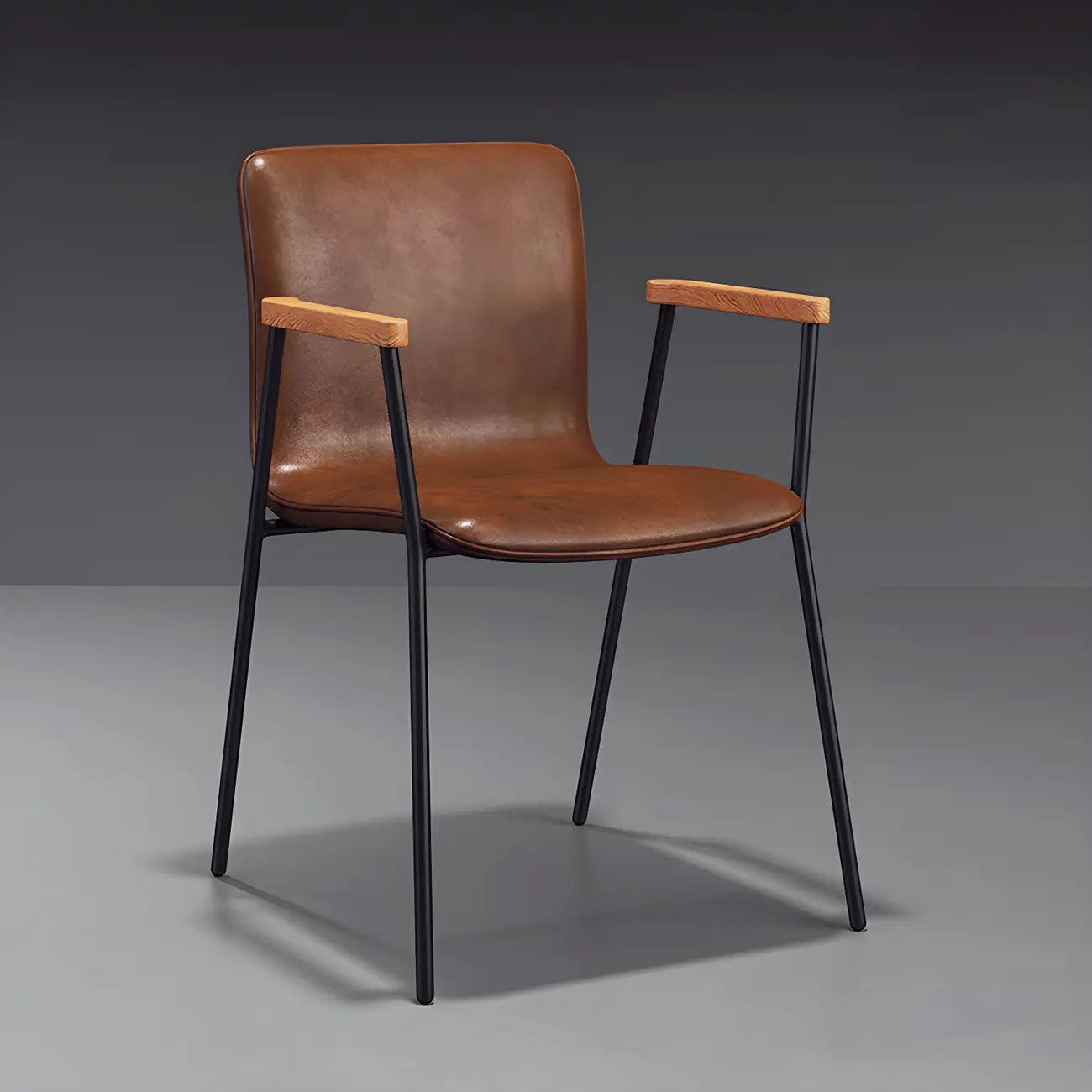 Leather Metal Legs Armrest Backrest Dining Chair