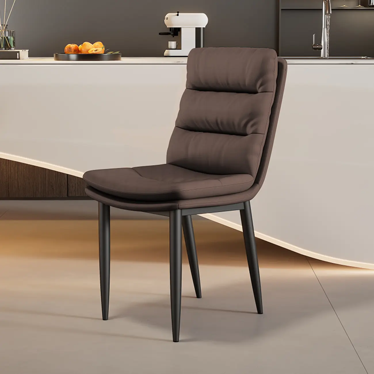 Modern Channel Tufting Upholstered Faux Leather Dining Chair