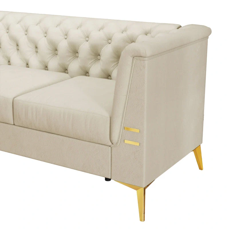 82.7  Velvet 3-Seater Sofa with Gold Metal Legs