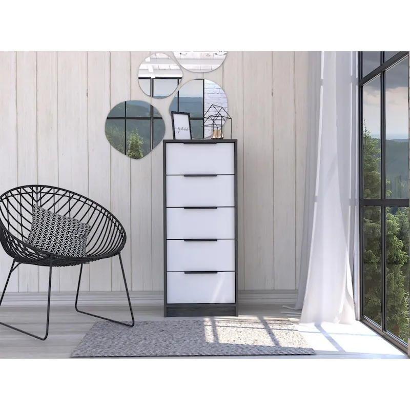 Wood Modern 5 Drawer Dresser Chest with Metal Glides and Handles