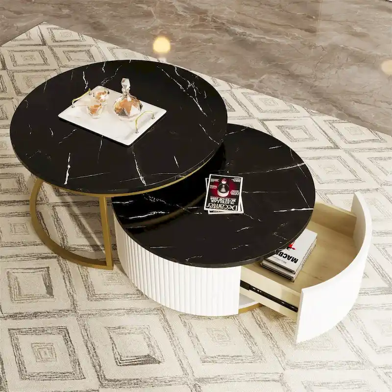 Modern Round Nesting Coffee Table with Drawer (Set of 2) by Harper&Bright Designs
