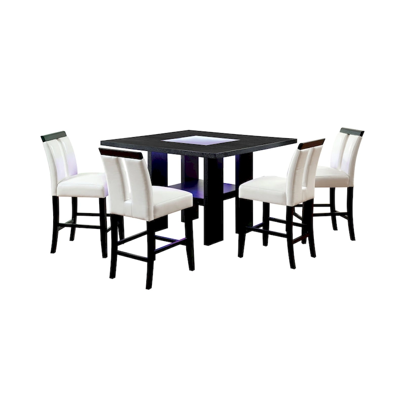 Blanton Contemporary Black Solid Wood LED 5-Piece Counter Height Dining Table Set by Furniture of America