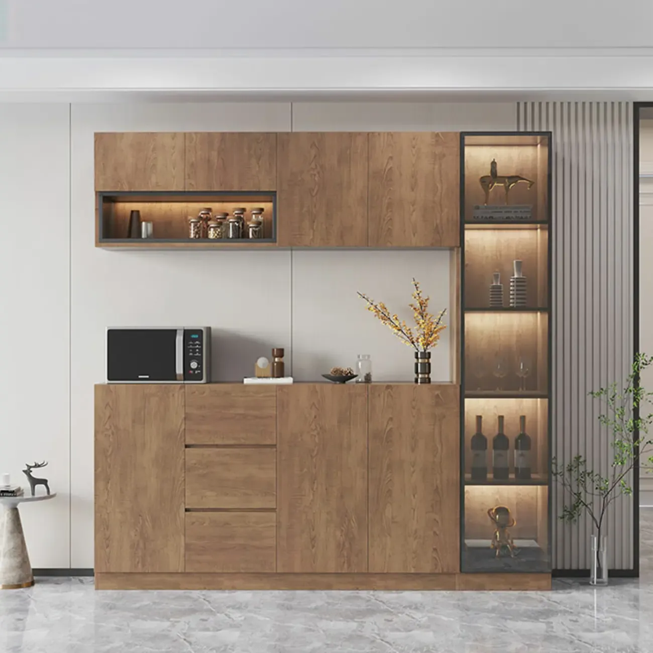 Modern Wooden Sideboard with Drawers & Shelves & Cabinets
