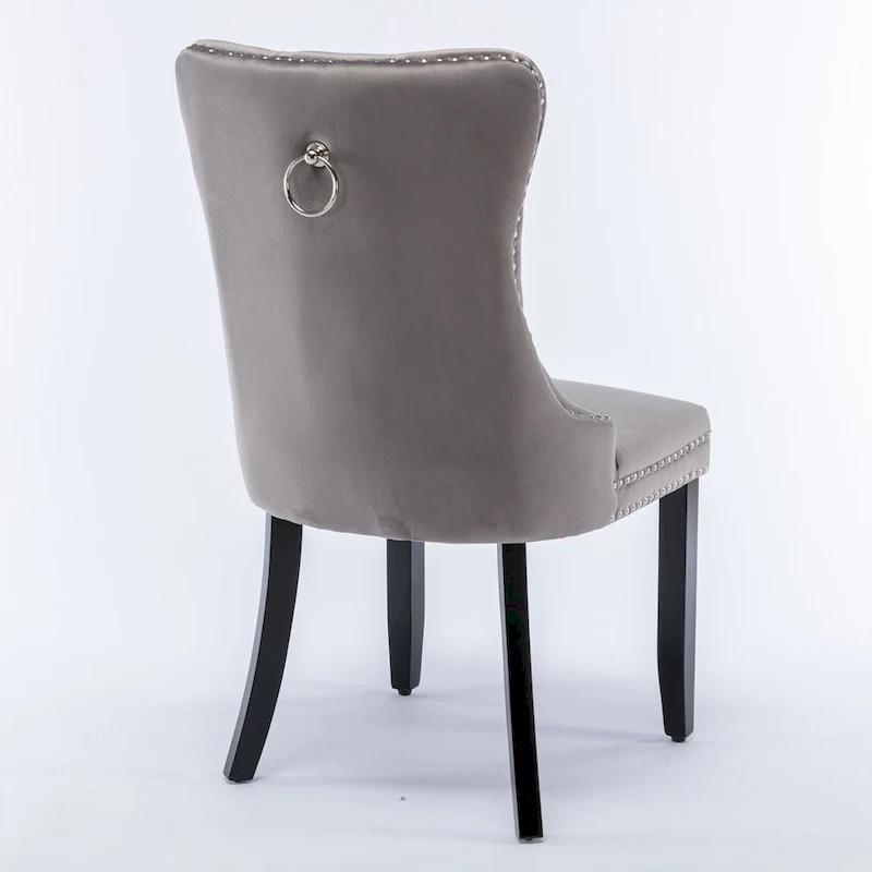 Modern Set of 2 Velvet Tufted Dining Chair with Wood Legs and Nailhead Trim