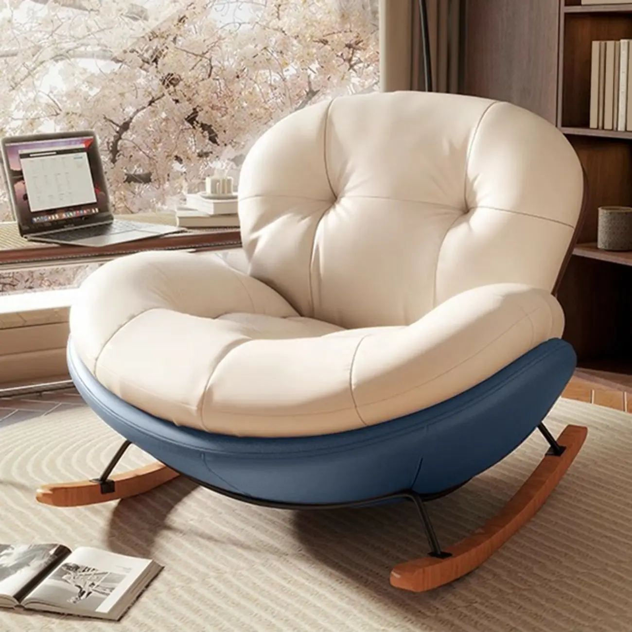 Ergonomic Rounded Upholstered Rocking Chair for Living Room