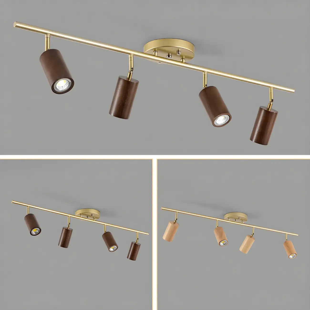 Modern Rubber Wood Brown Semi Flush Mount Track Light