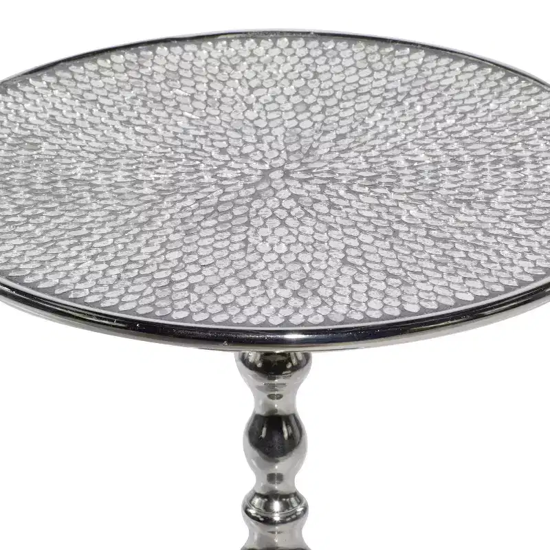 Glam Aluminum Pedestal Table Silver - Olivia & May: Round Luxury Accent, 20" Height, Metal Tabletop, 15.6" Width