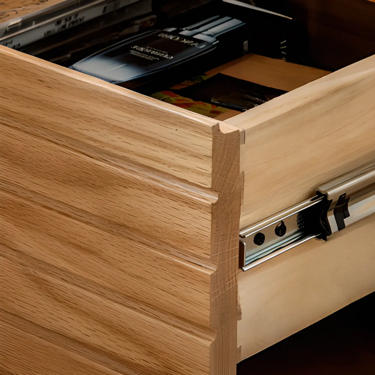 Natural Wooden Multi-Drawer Nightstand with Glass Top