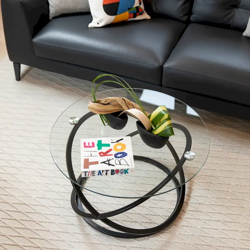 Galaxy Cross Base Tempered Glass Round Coffee Table