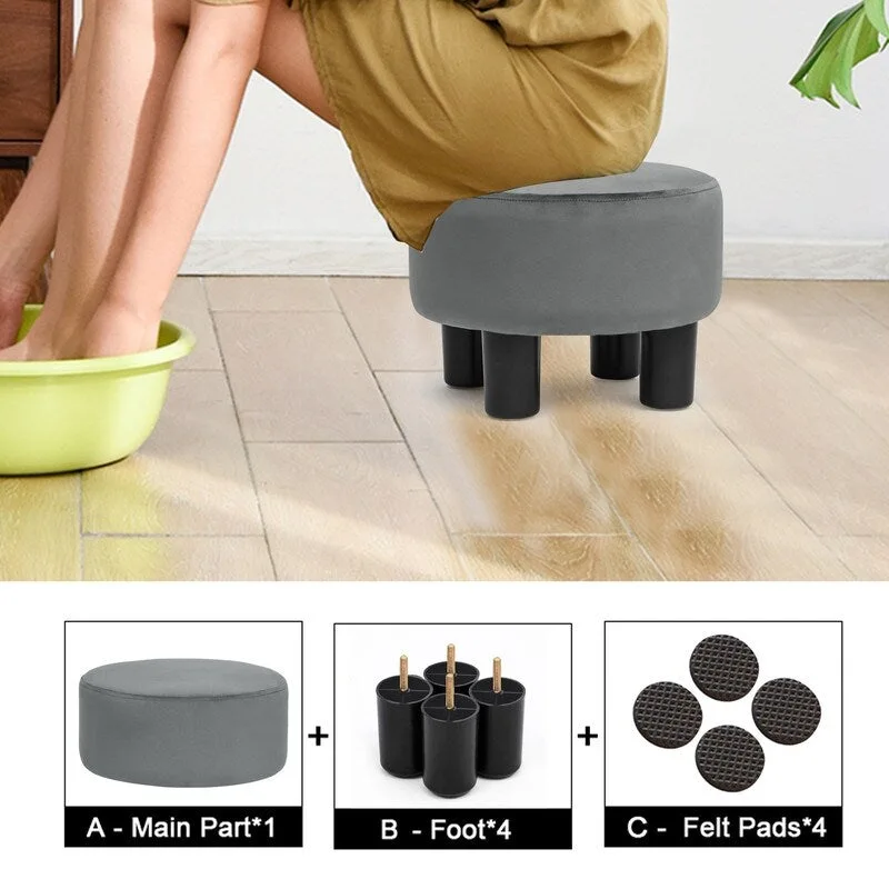 Round Ottoman Velvet Footrest Stool Modern Padded Seat Footstool