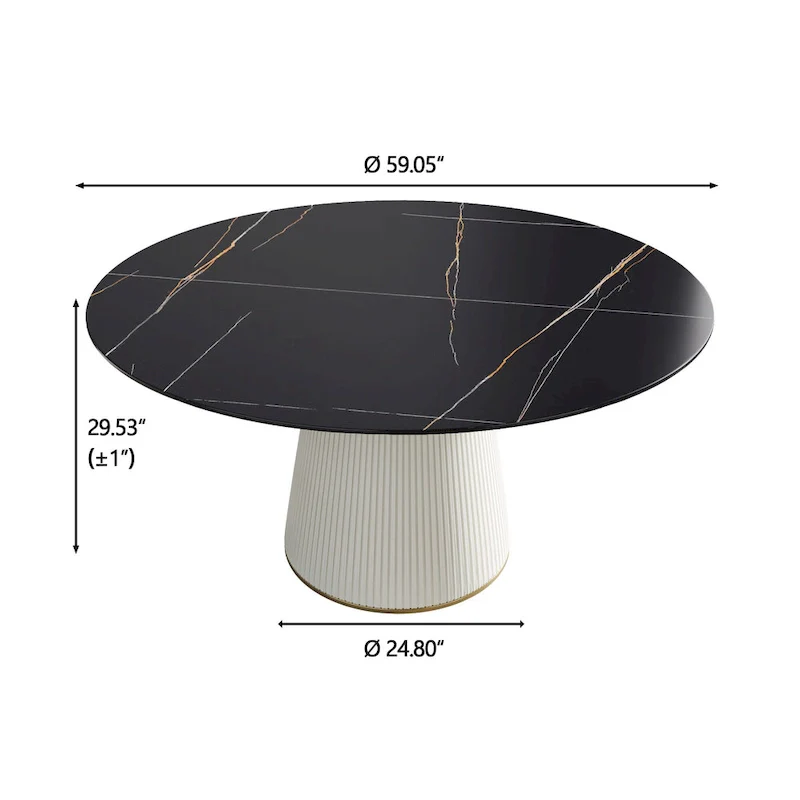 Round PU Pedestal Dining Table Faux Marble Dining Table