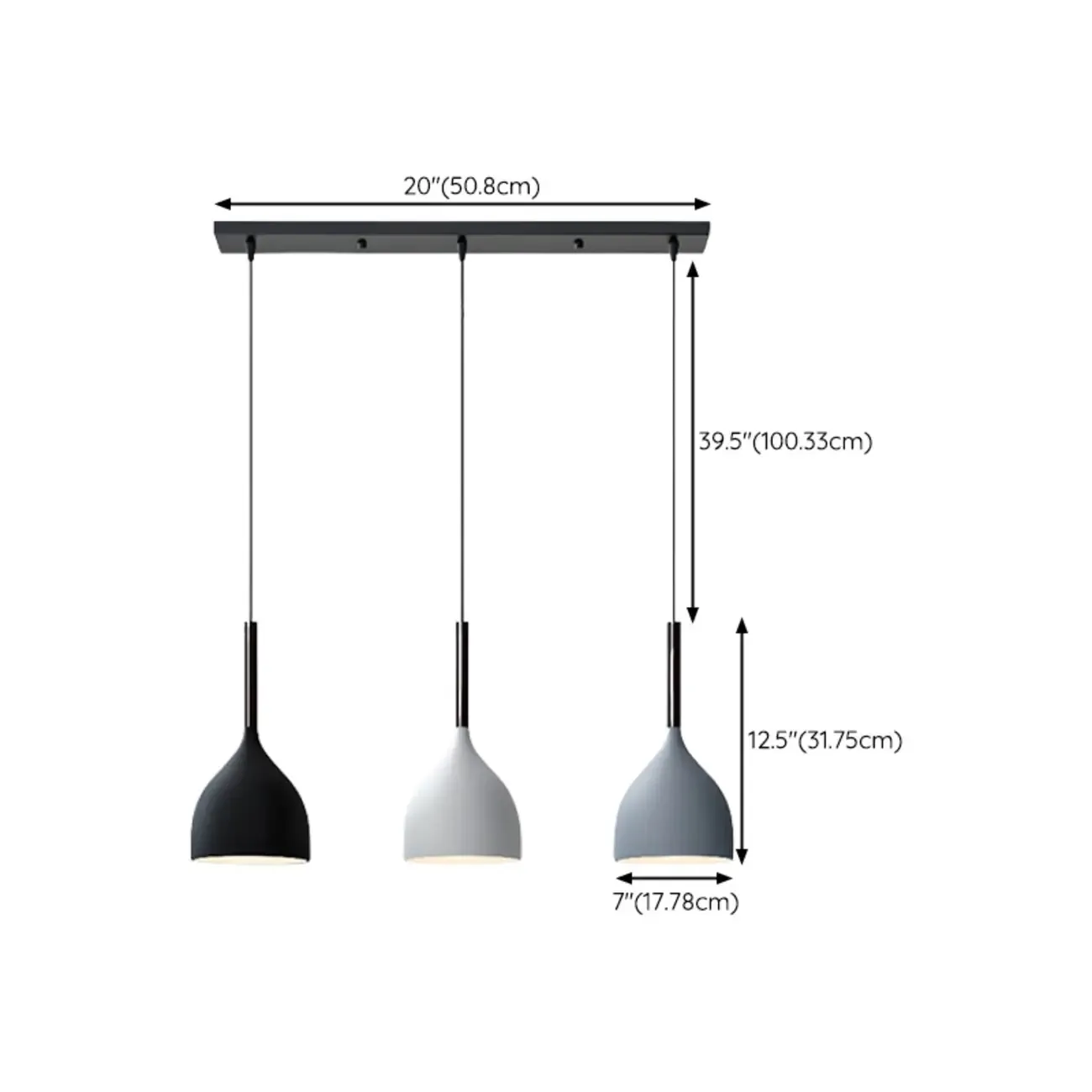 Cool Tone Metal Dome 3-Light Island Pendant Light