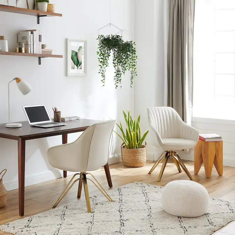 Art Leon Classical Velvet Swivel Office Accent Chair with Golden Legs