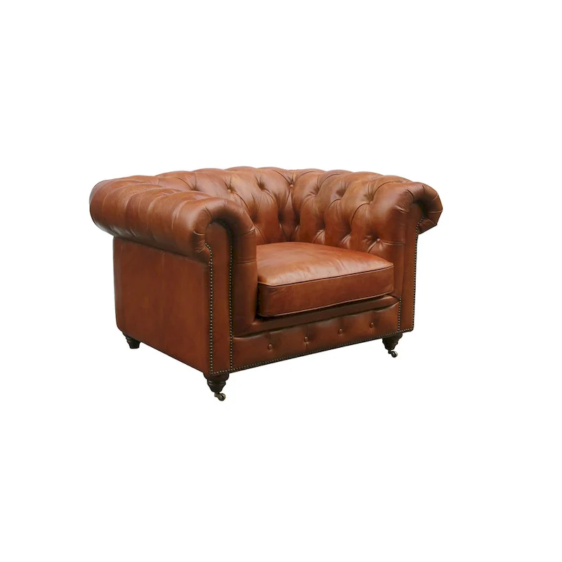 Pasargad Home Paris Club Genuine Leather Chester Bay Tufted Sofa/Chair