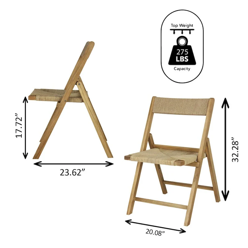 Mallorca Coastal Modern Wood Woven Seagrass Folding Chair, Natural (Set of 2) by JONATHAN Y