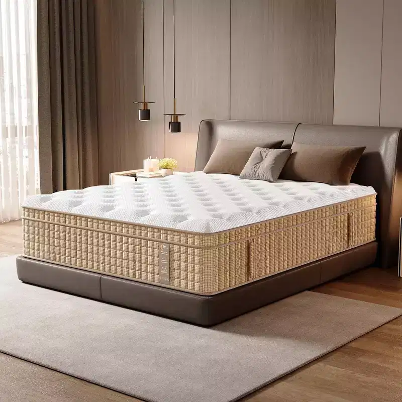 Whisen 14 Queen Hybrid Mattress, Memory Foam Mattress, Pocket Innerspring, Fiberglass-Free - Beige & White
