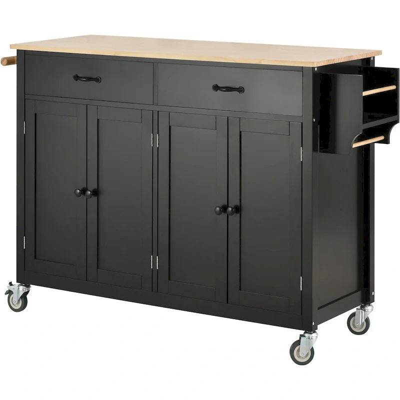 Kitchen Island Cart with Solid Wood Top