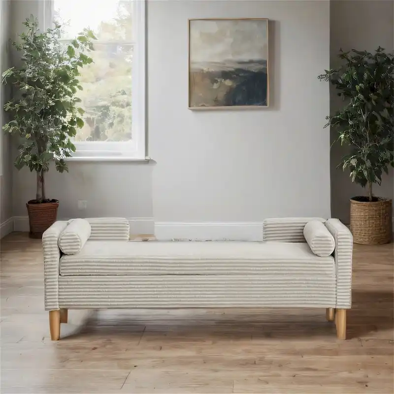 65.35  Corduroy Storage Bench with Armrests, Backrest and Two Pillows