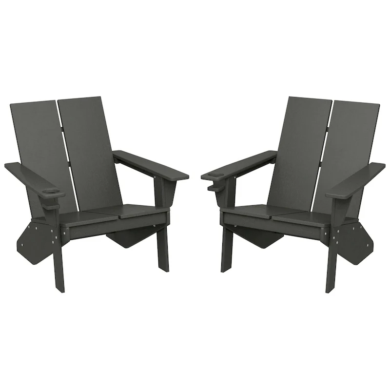 Polytrends Coastin Modern Poly Adirondack Chair (Set of 2), Black