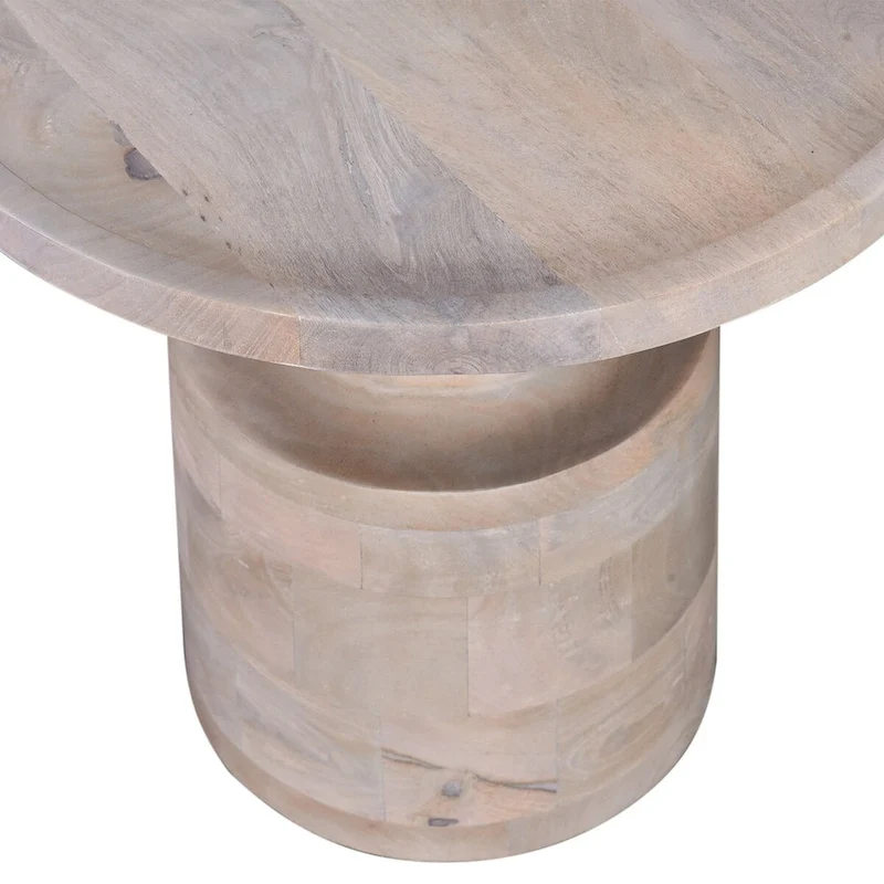 Side End Table, 18 Inch Round Top, Pedestal Base, Oak White Mango Wood