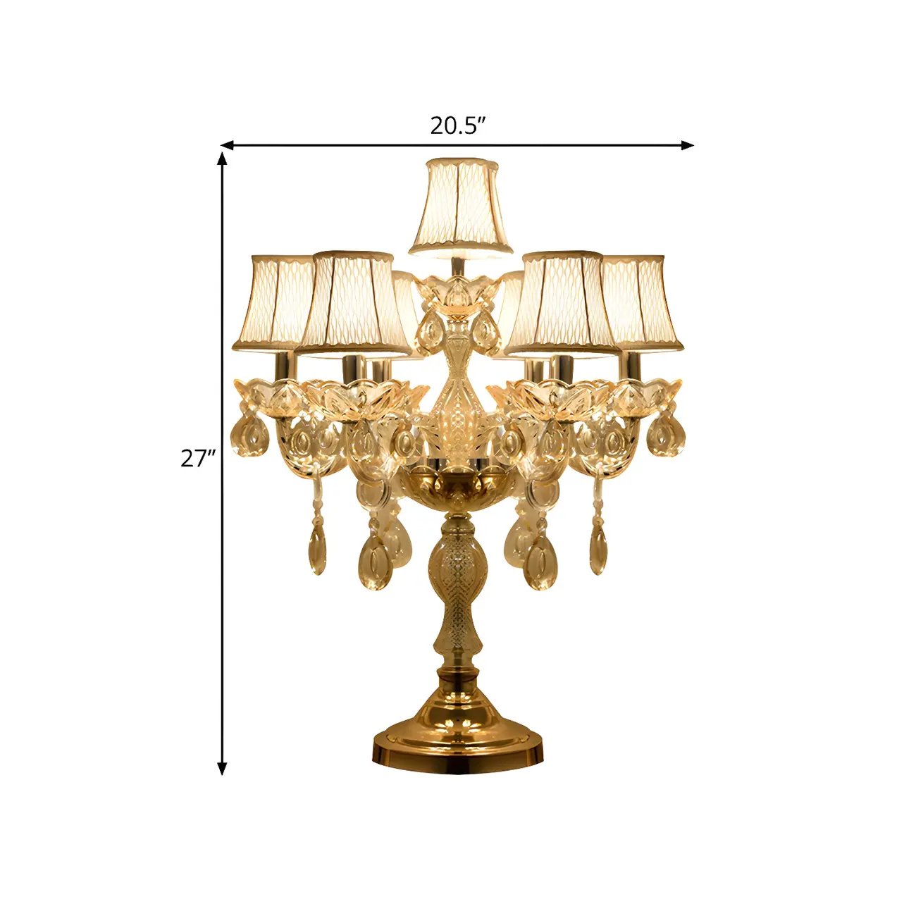 Luxury Gold Multi-Light Crystal Candelabra Table Lamp