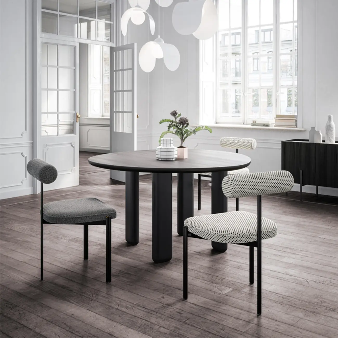 Grid Pattern Upholstered Armless Low Back Dining Chairs