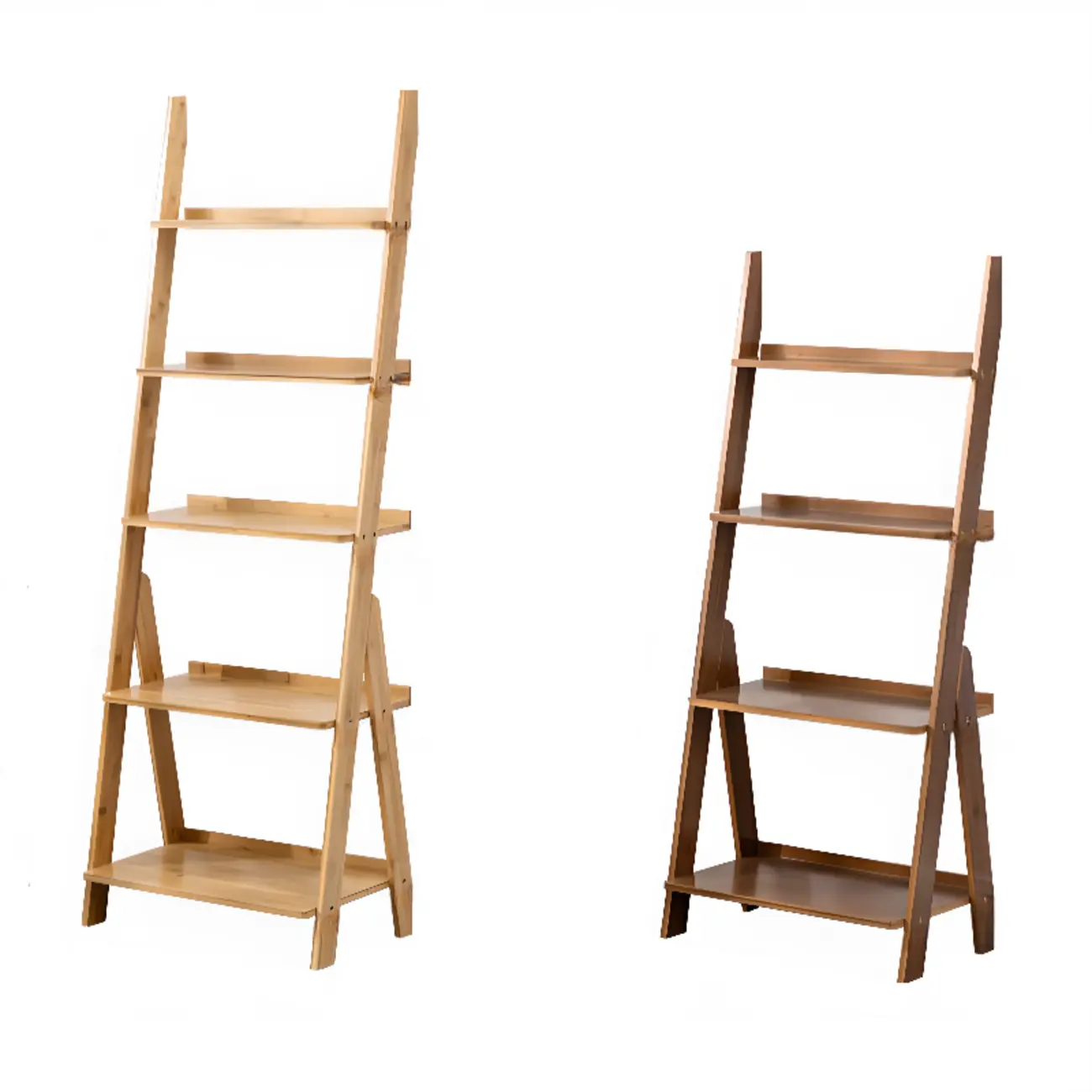 Bamboo Open 4 Shelves Adjustable Ladder Bookcase