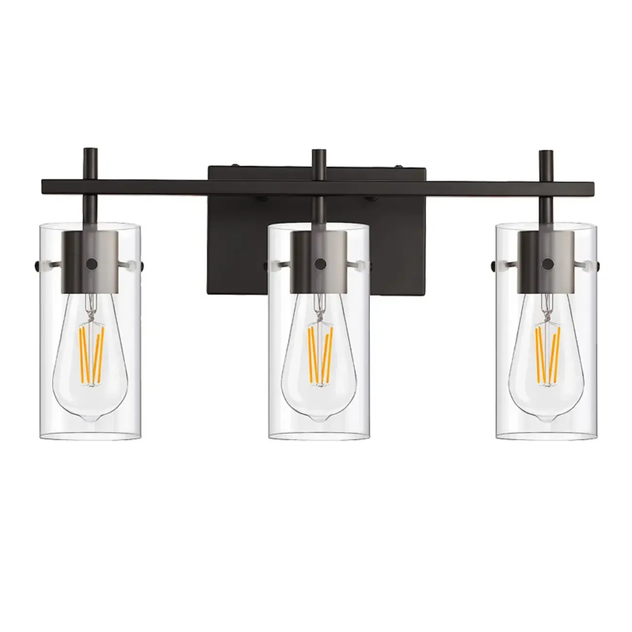 Industrial Cylinder Glass Vanity Light Fixture Hardwired