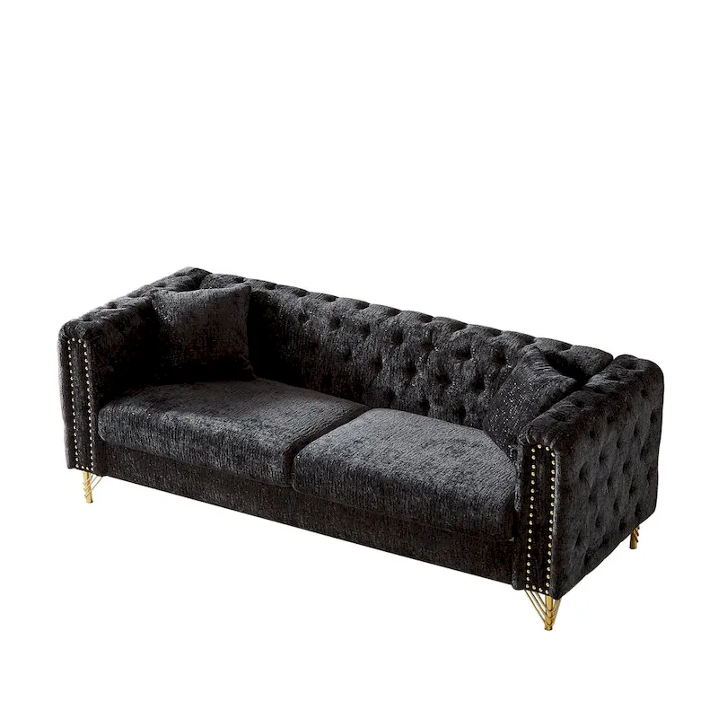 Chenille Tufted Upholstered 3-seater Sofa with Metal Legs
