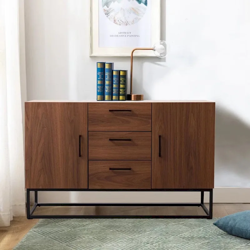 Faux Wood Sideboard with 3 Drawer Server Cabinet