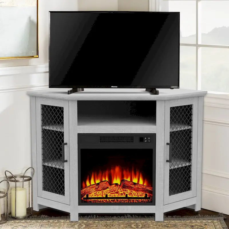 45 Industrial Corner Electric Fireplace TV Stands Console Table with 17 Electric Fireplace