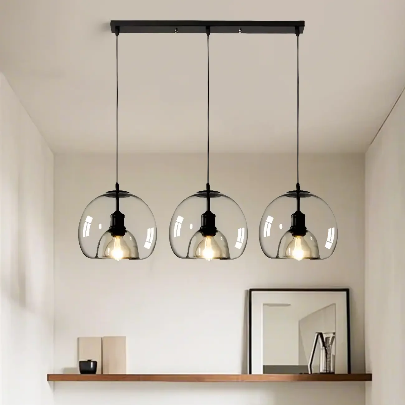 Modern Glass Sphere 3-Light Pendant for Kitchen Island