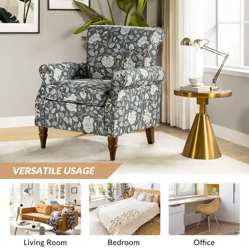 Nyctelius Traditional Polyester Accent Arm Chair with Pattern and Nailhead Trim Set of 2 by HULALA HOME