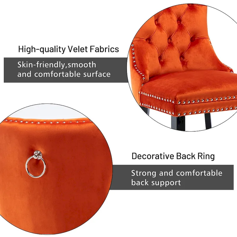 Velvet Dining Chairs Set of 2, Upholstered High-end Tufted Dining Room Chair with Nailhead Back Ring Pull Trim Solid Wood Legs