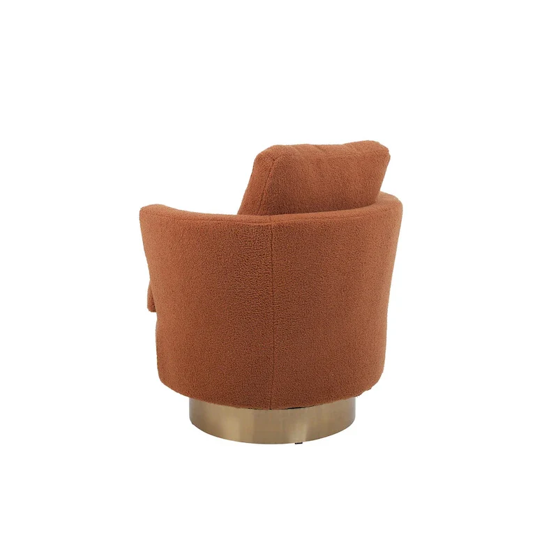 Brown Modern 29.6 Upholstered Swivel Barrel Chair with Gold Stainless Steel Base