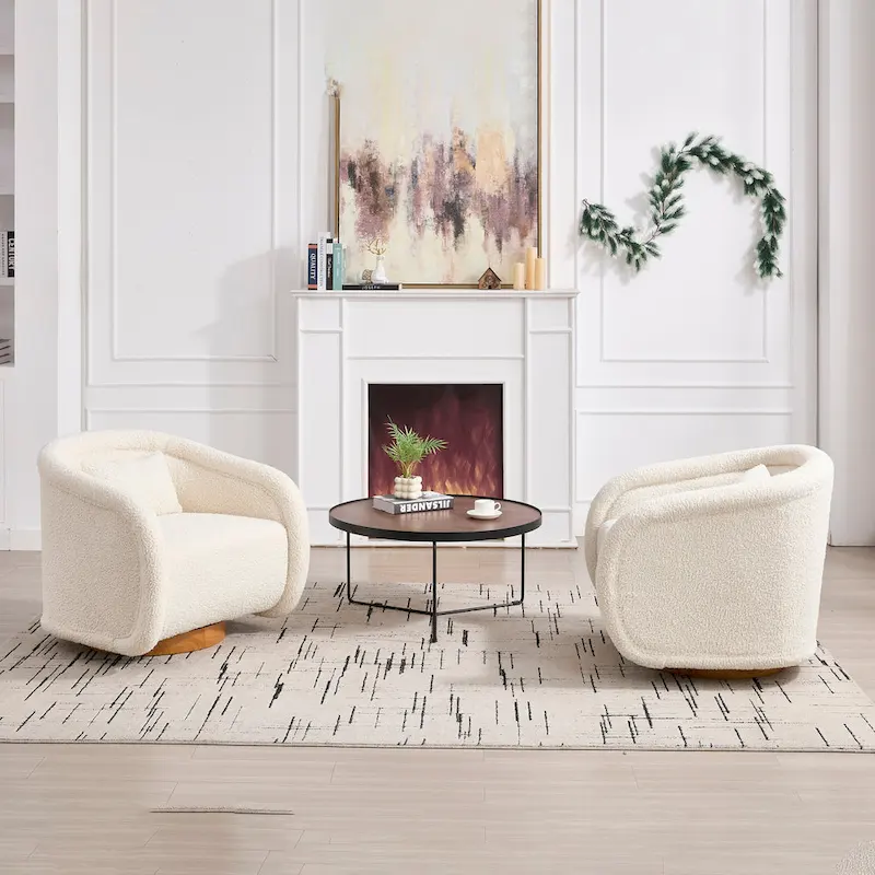 Swivel Accent Chair, 360-degree Swivel Barrel Chair with Velvet Fabric Upholstery, Comfy Pumpkin-Shaped Swivel Chair