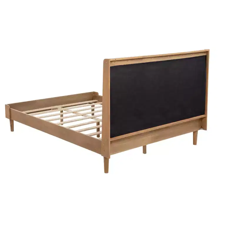 Whisen Wood Bed with Upholstered Headboard and Strengthened Frame