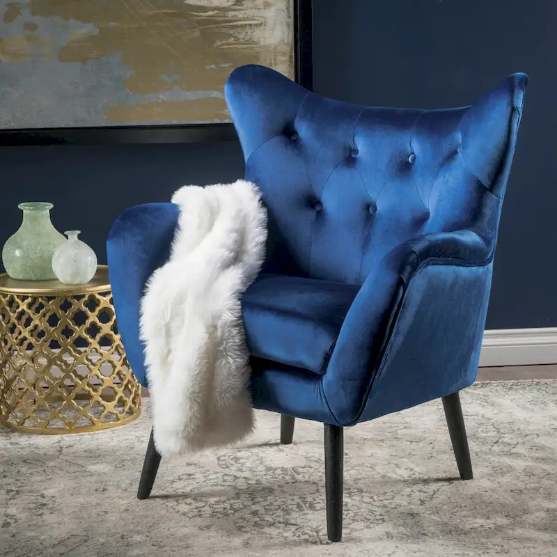 Navy Blue 34.25 Velvet Wingback Arm Chair