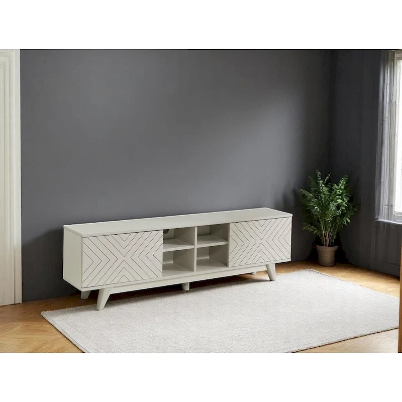Lucina Modern TV Stand with 2 Door Cabinet 4 Cubby Hole Shelves, Living Room Entertainment Center