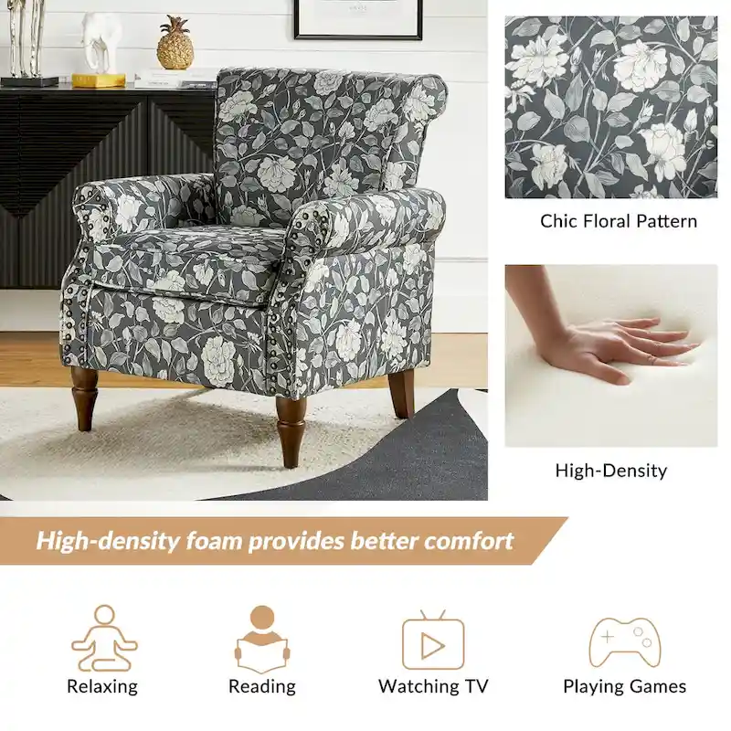 Nyctelius Traditional Polyester Accent Arm Chair with Pattern and Nailhead Trim Set of 2 by HULALA HOME