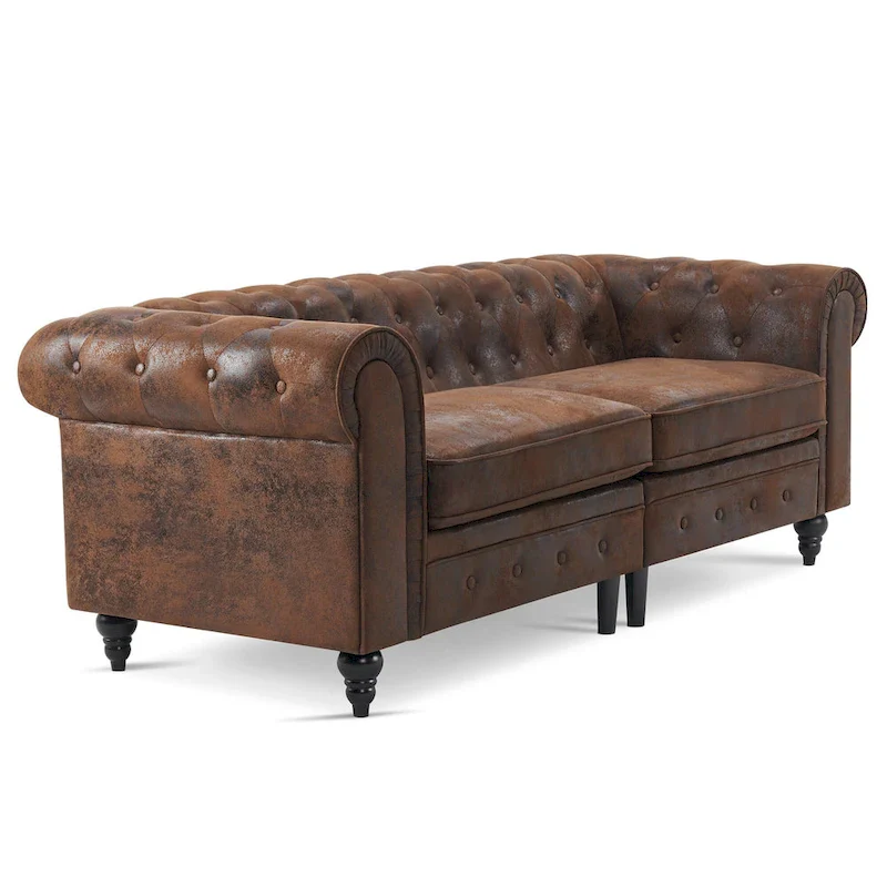 Modern Quilted Club Sofa with Oak Legs