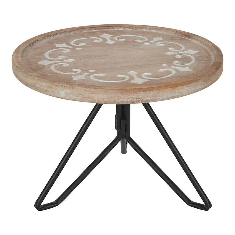 Kate and Laurel Sherald Round Wood Tray with Metal Stand - 11  Diameter