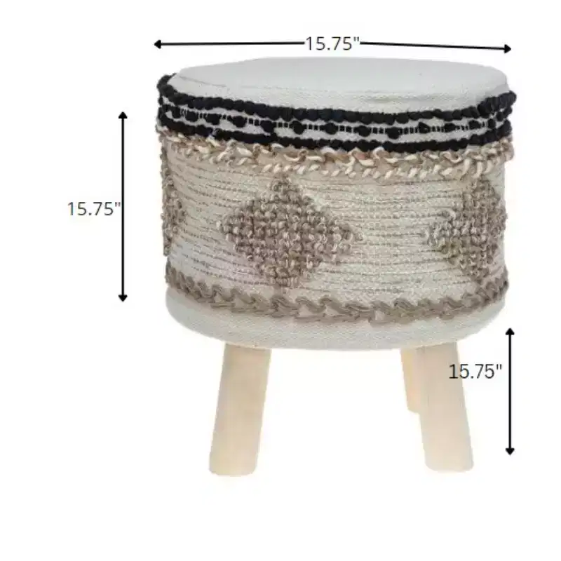 HomeRoots 16 Beige Jute And Brown Round Abstract Ottoman