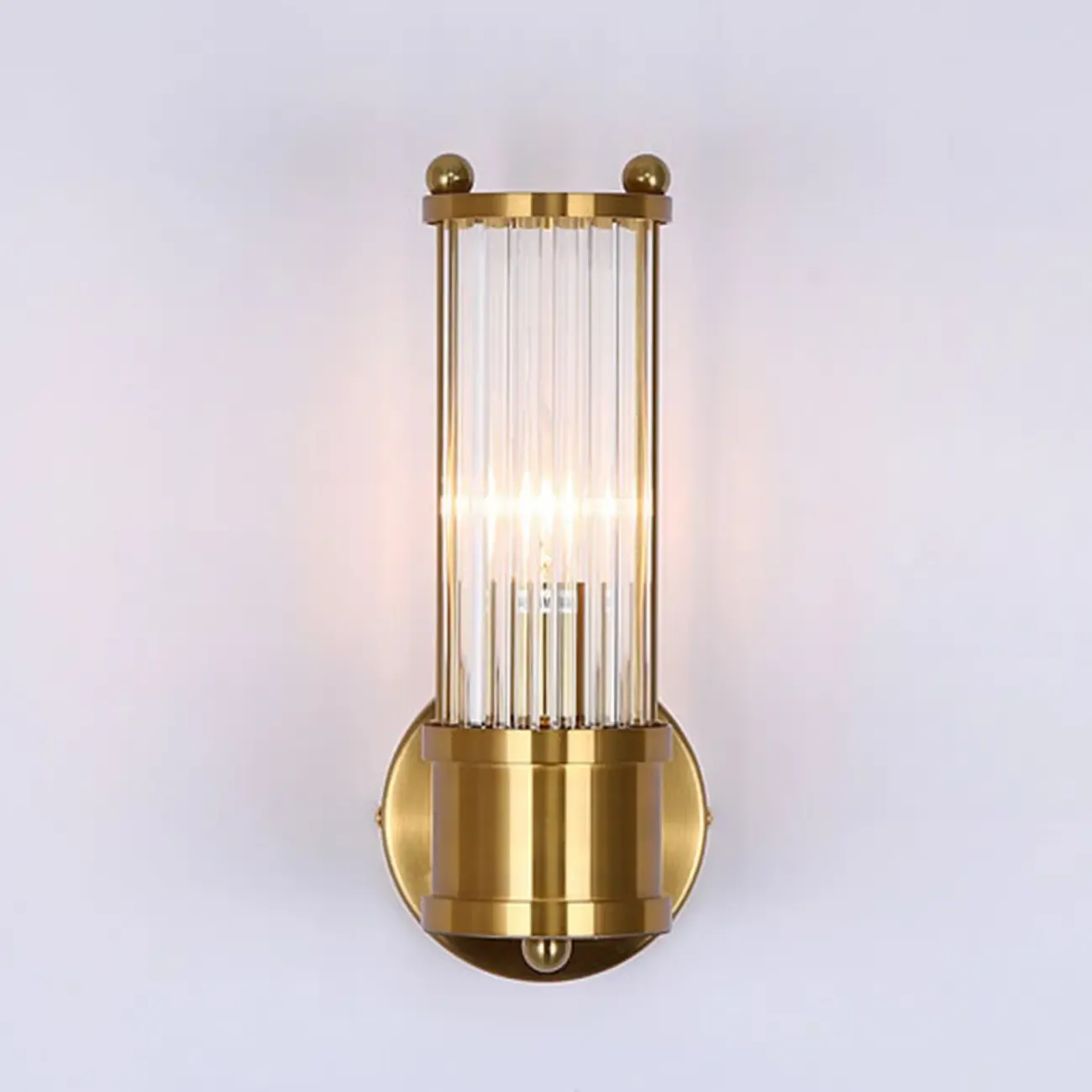 Vertical Brass Glass Cylinder Wall Sconce