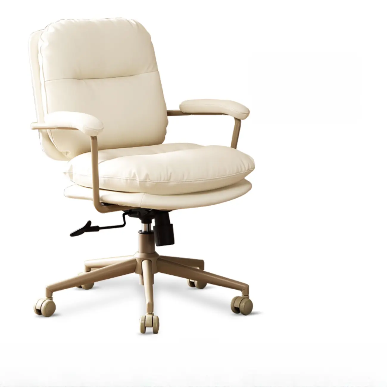 Elegant Beige Leather Swivel Ergonomic Office Chair